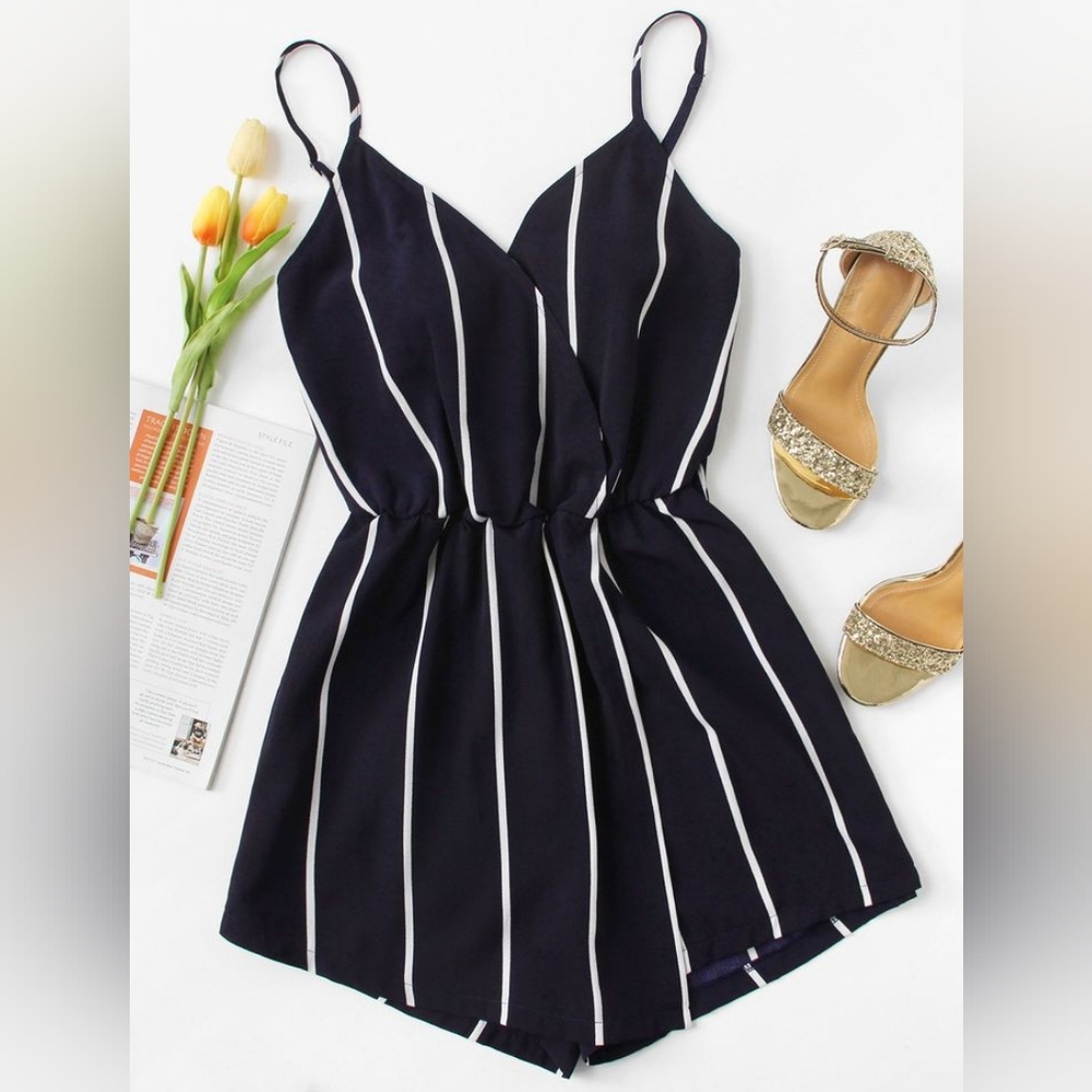 Vertical Striped Cami Romper - Picture 1 of 2